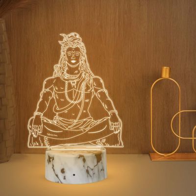 Lord Shiva Acrylic Night lamp with Warm White Light Festival Gifts Meditation Lamp for Temple Room Wooden Base Lamp